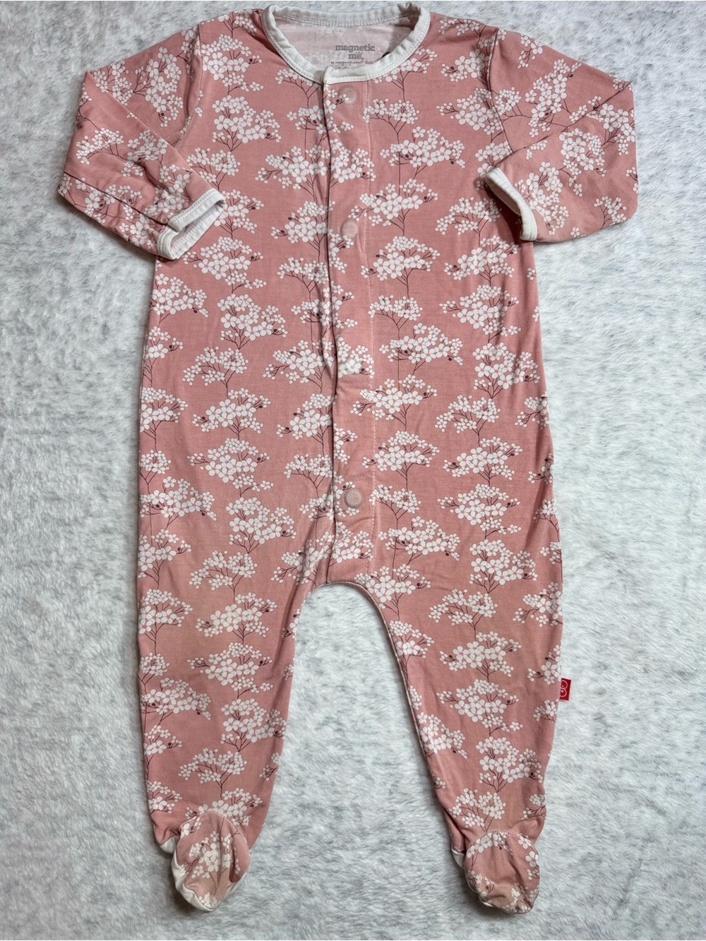 Magnetic Me Pink Floral Footie Sleeper 6-9M Baby Girl Modal Bloom Botanical